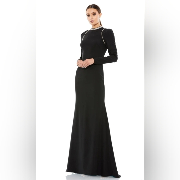 Ieena for Mac Duggal, Raglan Long Sleeve High Neck Gown,‎ Black, Size 2, NWT - Picture 1 of 10